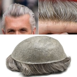 LYRICAL HAIR Toupee For Men Ultra Thin Skin Men Hair Replacement System 0.04mm Super thin Poly All V-Looped Men HairPieces (#1B60 1B# OFF BLACK +60% SYNTHETIC GREY-100% light to medium density)