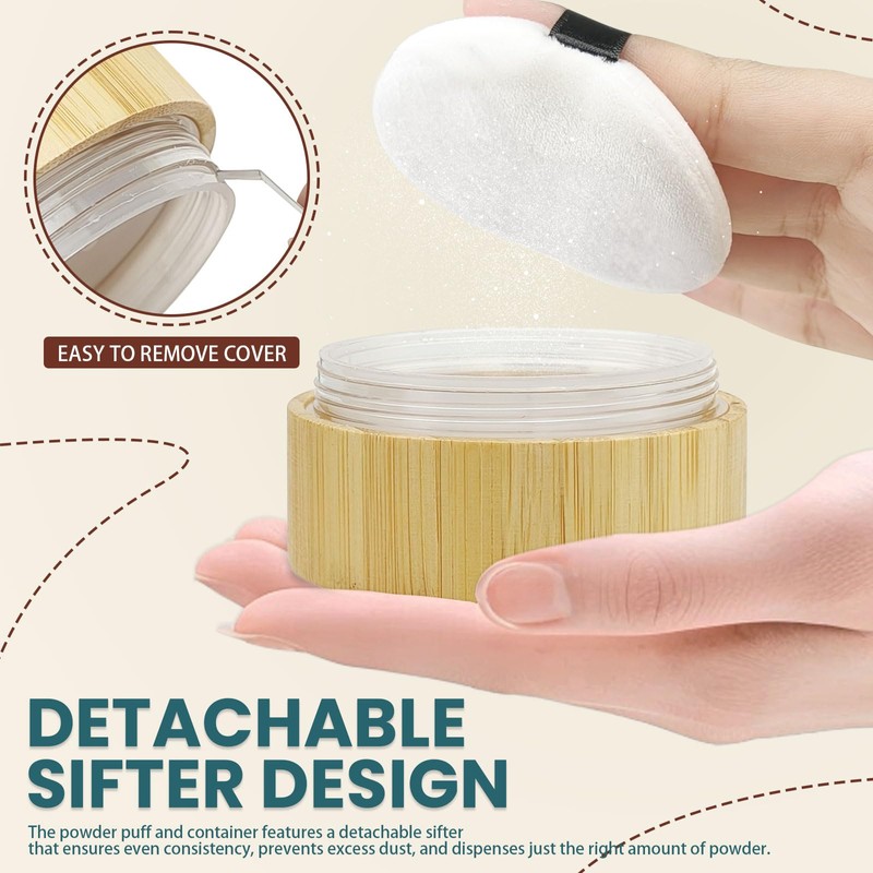 Modixun 2 Pack Bamboo Loose Powder Container with Puff, 30ml