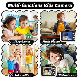 Kids Camera for Girls Boys Toddlers Childrens Age 3-8 Digital Selfie with 64GB Card for Son Daughter Grandson Granddaughter Christmas Birthday Gifts