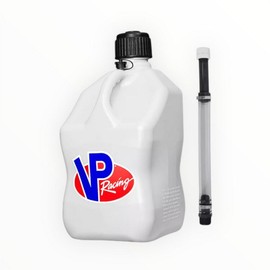 VP Racing 5.5 Gallon Plastic Utility Jug – Heavy-Duty Motorsport Storage Container | Durable, Leak-Proof & Ergonomic Design - USA Made:_White w/ Deluxe Hose