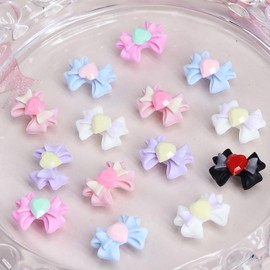 Bow Nail Charms 3D Bow Knot Nail Stud Rhinestones Crystal 1 Box Colorful Bowknot Nail Stones Cute Acrylic Nail Decorations Bows Nail Charm Set for for Woman Nail Art Supplies Accessories（Style10）