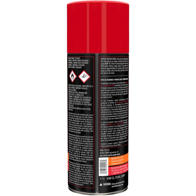 K&N Air Filter Oil: Aerosol; Restore Engine Air Filter Performance