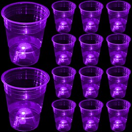 mishunyus 24 Pack Party Cups, Purple Glow Colored Plastic Cups, 16-Ounce Plastic Party Cups, Strong and Sturdy for Party Supplies