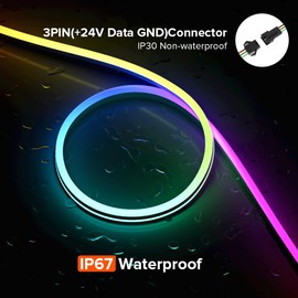 BTF-LIGHTING WS2811 IC RGB Chasing Color Neon Light 16.4FT DC24V 90IC 108LED/m T0817 IP67 Waterproof Flexible Addressable Rope LED Strip for Wall Bedroom Indoor DIY Decor (No Adapter or Controller)