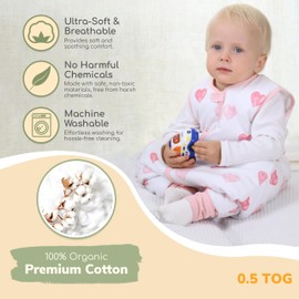 Mama Cheetah Baby Sleeping Bag with Feet, 0.5 Tog, Summer Sleeping Bag, Organic Cotton Baby Sleeping Bags, Sleeveless, Baby Sleeping Bag with Legs for Infants, Children, Boys, Girls, 90 cm (Baby Height 90-100 cm)
