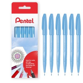 Pentel S520 Original Sign Pen Fibre Tip Fineliner Pens 2mm Tip 1mm Line Sky Blue Ink Pack of 6 in Gift Box