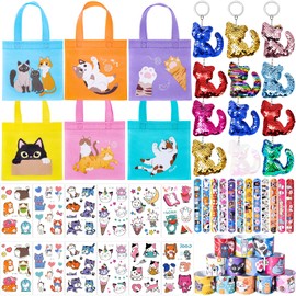Tacobear Cats Birthday Party Bag Children's Birthday Party Favours with Gift Bags Sequins Key Ring Sticker Snap Bracelet Party Bag Pinata Boy Girl