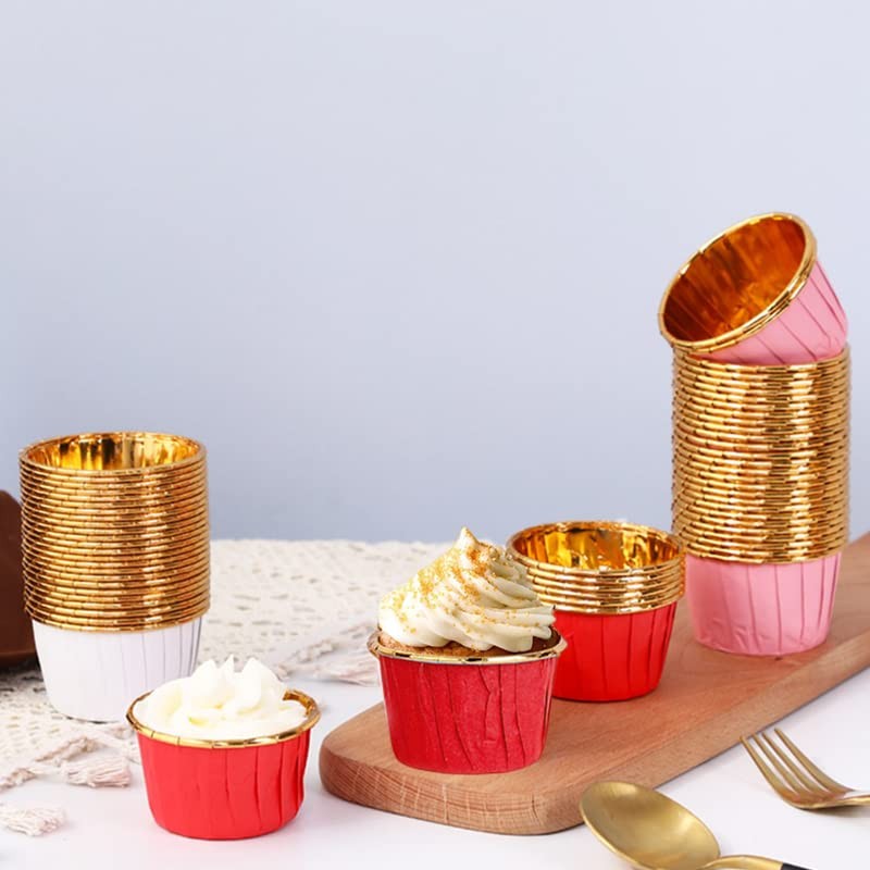 100 Pack Cupcake Liners with Lids 3.5 Oz Foil Baking