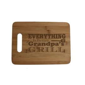 Everything is Better on Grandpa's Grill Engraved Bamboo Wood Cutting Board with Handle Sentimental Father's Day Gift