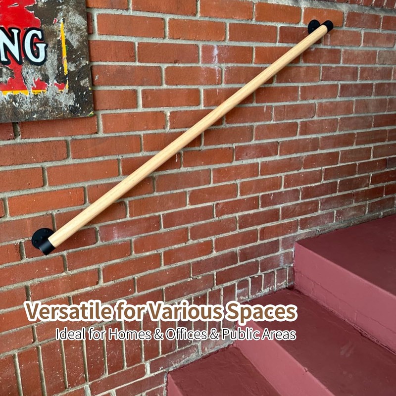 3FT Wooden Stair Handrails,Indoor Outdoor Hand Railings, Sturdy Wall Mount