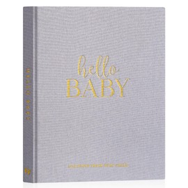 Lanpn Hello Baby First 5 Years Baby Journal for Girls and Boys - Linen Hardcover Baby Journal for New Parents Baby Book Baby Album Memory Book Gift (Grey, 154 Pages)