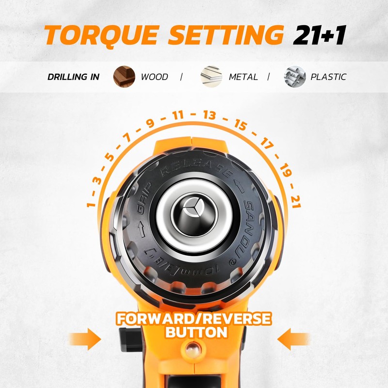 DNA MOTORING 18V Max Variable Speed Cordless Drill/Driver 21+1 Torque