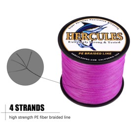 HERCULES Super Strong 500M 547 Yards Braided Fishing Line 20 LB Test for Saltwater Freshwater PE Braid Fish Lines 4 Strands - Pink, 20LB (9.1KG), 0.20MM