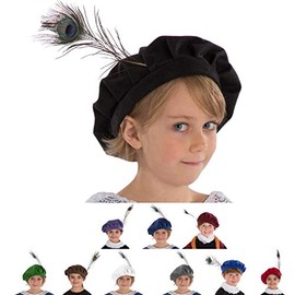 Charlie Crow Tudor Hat costume accessory for kids | Five Colours | One Size 3-12 Years (BLACK)
