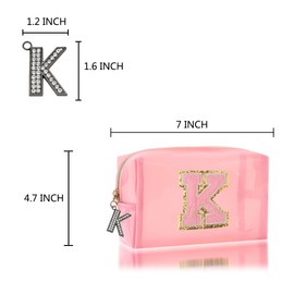 SOGOO Clear Makeup Bag,Portable Travel Toiletry Bag,Small Cute Stadium Chenille Letter Bag With Letter Zipper Puller,Waterproof Makeup Bag Pouch Purse,Monogrammed Cosmetic Bag for Women Girls,K