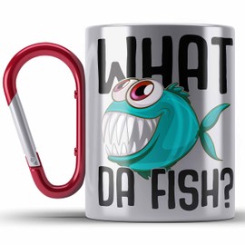 Trendation - Angler Fisherman Stainless Steel Cup Carabiner Gift Predator Fish Hobby Fisherman Pike Trout Bass Fishing Carabiner Stainless Steel Cup Carabiner Stainless Steel Accessories (Red)