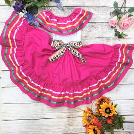 unik Girl's Fancy Traditional Jalisco Mexican Cinco De Mayo Fiesta Dress Size 4-14 Pink