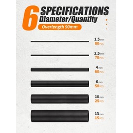 EVENTRONIC Eventronic 90mm Extra Long Heat Shrink Tubing, 300PCS, 2:1 Shrinkage Rate, 6 Sizes, IP56 Waterproof, Used for Electrical Insulation and Wire Connectors, High Load Capacity, Black, Never Fading