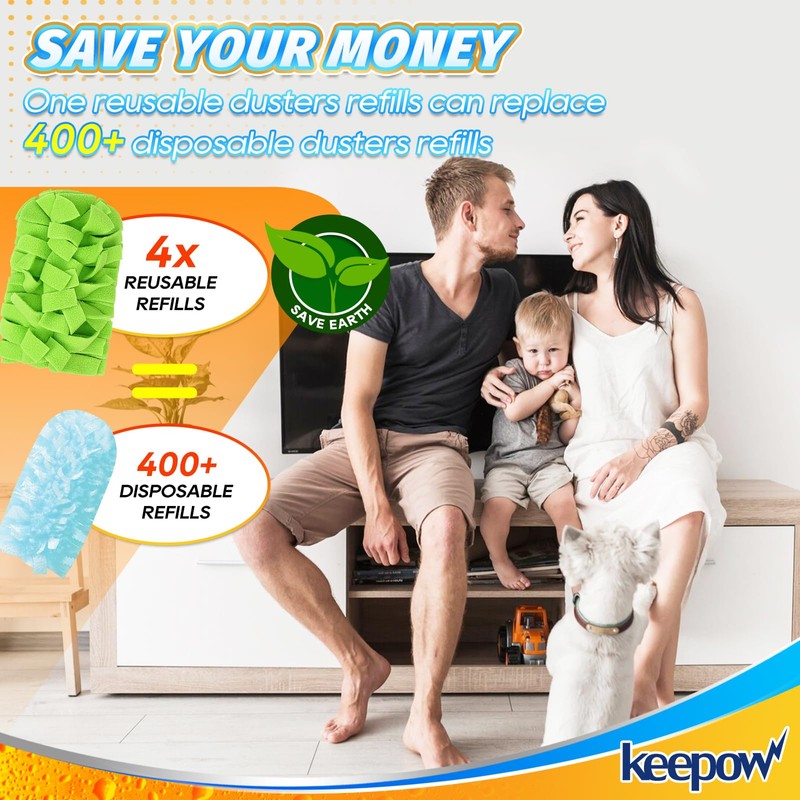 KEEPOW 20 Pack Reusable Duster Refill Compatible with Swiffer Duster