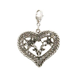 Alpenflüstern AAH110 Costume Pendant Rhinestone Heart Deer for Charivari or Costume Necklace (Antique Silver-Colour), Non-precious metal