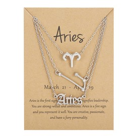 ShiQiao Spl Horoscope Necklace for Women Girls Birthday Gifts for Best Friend Girlfriend Aries Gifts for Her Silver Pendant Neckalce 3 Layer Necklace