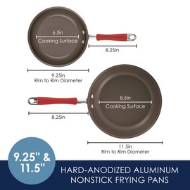 Rachael Ray 87633 Cucina Hard Anodized Nonstick Frying Pan Set / Fry Pan Set / Hard Anodized Skillet Set - 9.25 Inch and 11.5 Inch, Gray