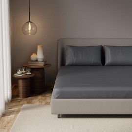 Stoa Paris Satin Sheet Set Full Size 4PCs, 300TC Ultra Soft & Breathable Bedding, Silky Bedsheet, Deep Pocket Fitted Sheet & Pillowcase, Cooling Sheets, Gentle on Skin & Hair, Date Night - Grey