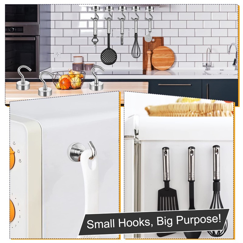 FINDMAG 6 Pack Silver Magnetic Hooks, 10 kg+(22 lb+) Strong