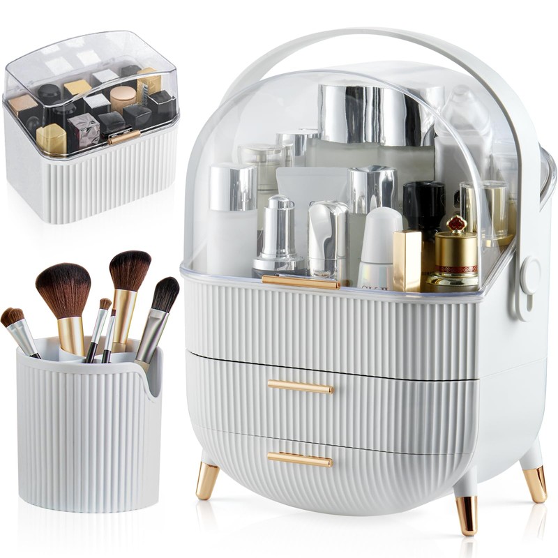 CANITORON Makeup Organizer,Skincare Organizer with 2 Drawers and Transparent Cover,Cosmetic