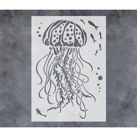 GSS Designs Jellyfish Stencil 8.3x11.7Inch Marine Life Stencil Ocean Theme Nautical Painting Stencil for Painting on Wood Paper Fabric Floor Wall