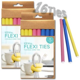UT Wire 5" Flexi Ties Cable Wrap - (Yellow/Pink/Blue) - 16 Count