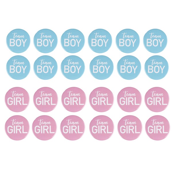 Blue and Pink Gender Reveal Button Pins for Party Supplies (2.25 In, 24 Pack)