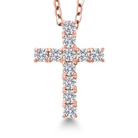White Lab Grown Diamond Cross Pendant Necklace | 0.50-1.00 Cttw | 925 Sterling Silver | Jesus Christian Religious Crucifix Pendant for Women | DEF Color | VVS-VS Clarity | With 18 Inch Chain