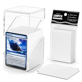 YSCare Card Deck Box, Clear Card Deck Case with 100 Pack Card Sleeves and Divider, Standard Size Commander Card Storage Box Perfect Fit for MTG, Trading Cards, Sport Cards (White)
