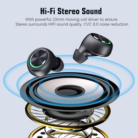 Wireless Earbuds Bluetooth Headphones,LED Power Display/50H Play Time/Button Control/IP6 Waterproof TWS Earphones in-Ear w/HD Mic Hi-Fi Stereo Sound Headsets for Sports
