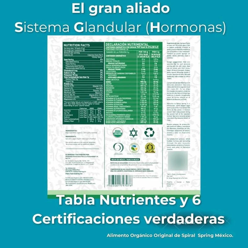 5 Bolsas De Spirulina Orgánica. Máxima. Espirulina En Polvo