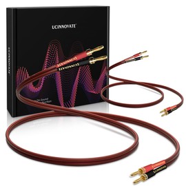 UCINNOVATE 2 Pack High-end Pure Copper HiFi OFC Speaker Wire Cable with Banana Plug, 2m Gold-Plated Banana Tip Plugs Male to Male 600 Strand 14 AWG for Audio Speaker HiFi System Home Theater 6.56FT