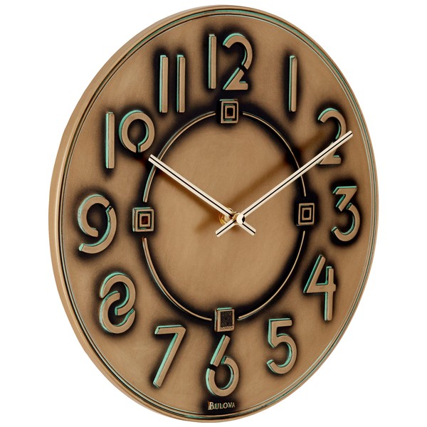 Bulova C3333 Frank Lloyd Wright Exhibition Wall Clock, Antique Bronze Metallic Finish