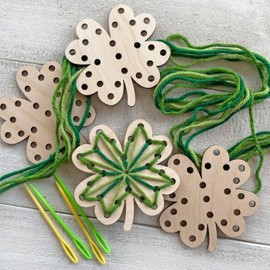 St Patricks Day Gifts : 1x Pre-Cut Wooden Craft 3X Yarn Colors 2X Needles Shamrock Craft for St Patricks Day Ornament, Shamrock Ornaments (Multi)