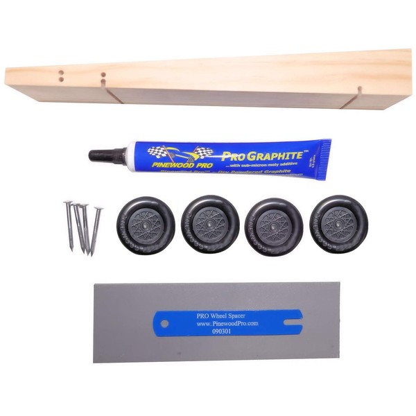 Pine Derby Drilled Car Kit with PRO Graphite and 3oz Flexible Cuttable Stick-On Tape Weight by Pinewood Pro