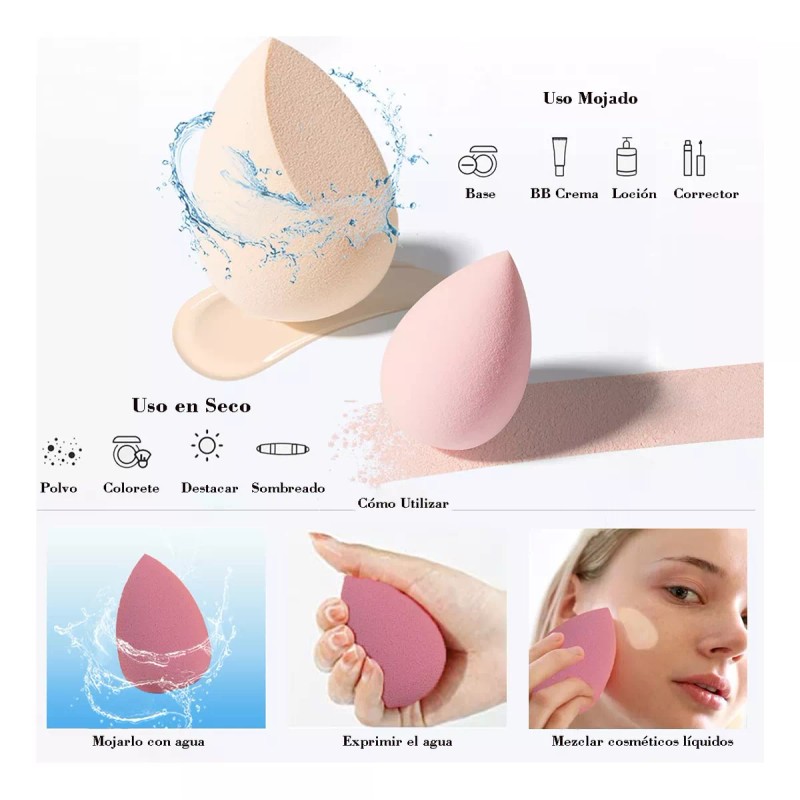Andros Fifty Kit Esponja Maquillaje 4/8 Piezas Color Rosa Con