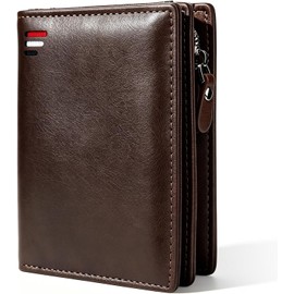 Cartera para hombre con RFID y 11 ranuras – Cuero elegante con cremallera (café)