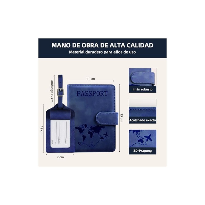 Fundas de Pasaporte con Bloqueo RFID, Porta Pasaporte de Cuero