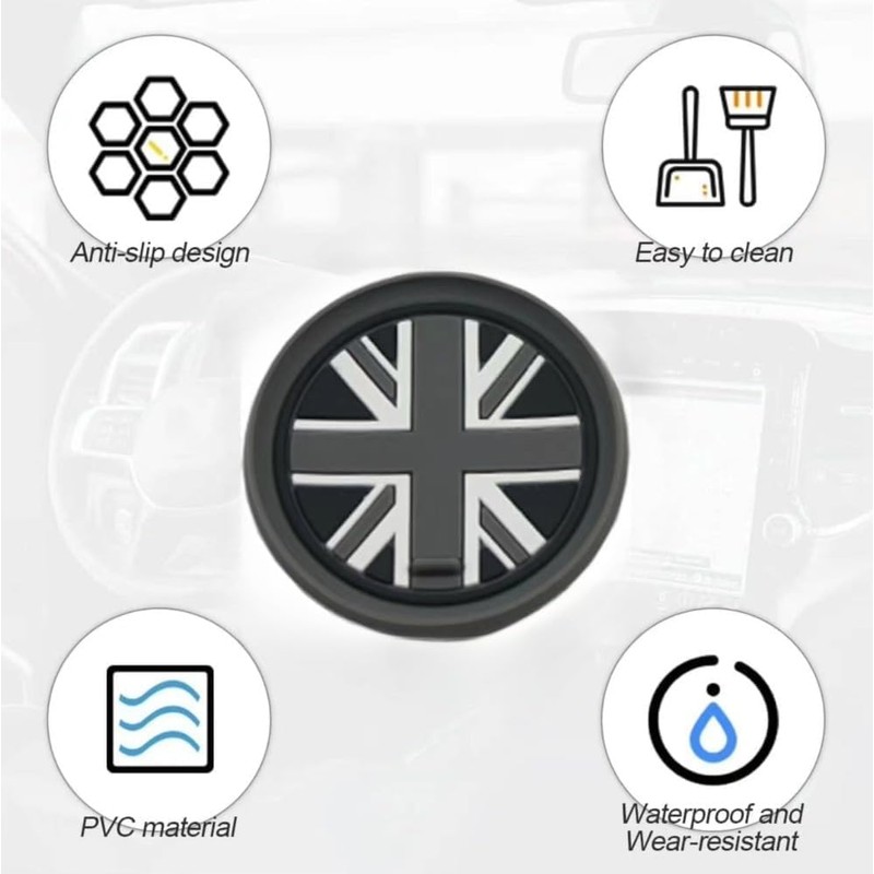 3 x Car Cup Holder Coasters, Grey Union Jack UK