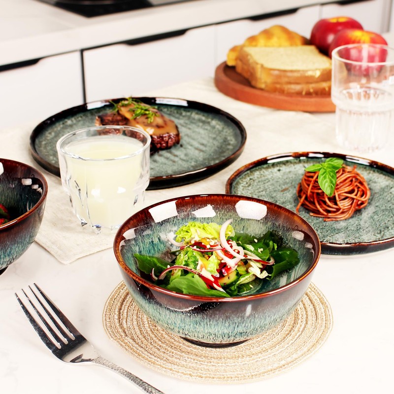 jinsongdafa Dinner Set 12 Pieces - Round Reactive Glaze Tableware