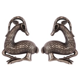 New! Touchstone Indian Bollywood Fashion Trends Handcrafted Fascinating Stag Motif Marquise Cut Faux Black Onyx Stone Designer Jewelry Earrings In Oxidized Silver Tone For Women.