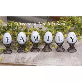 Unbranded NEW Farmhouse FAMILY EGGS ON SPRINGS 6 pc set 3.5" High Collectible Spring Wood