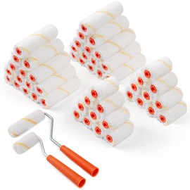 HANJKINZ 50 Pack Microfiber Paint Roller, 2 Inch and 4 Inch Small Paint Roller Covers, 3/8 Inch Nap, Mini Paint Rollers for House Painting with Paint Roller Frame, Wall Painting Tool