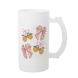Elanze Designs Cute Fruit Freezable Beer Stein Mug With Thumb Grip Handle 16 Ounce Frosted Glass, Orange Citrus Coquette Bows