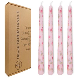 10 Inch Flower Taper Candles 4 Pcs Unscented, Smokeless, Dripless Long Tapered Candlesticks Candles for Mother's Day Birthday Dinner Dating Wedding Party Home Decor